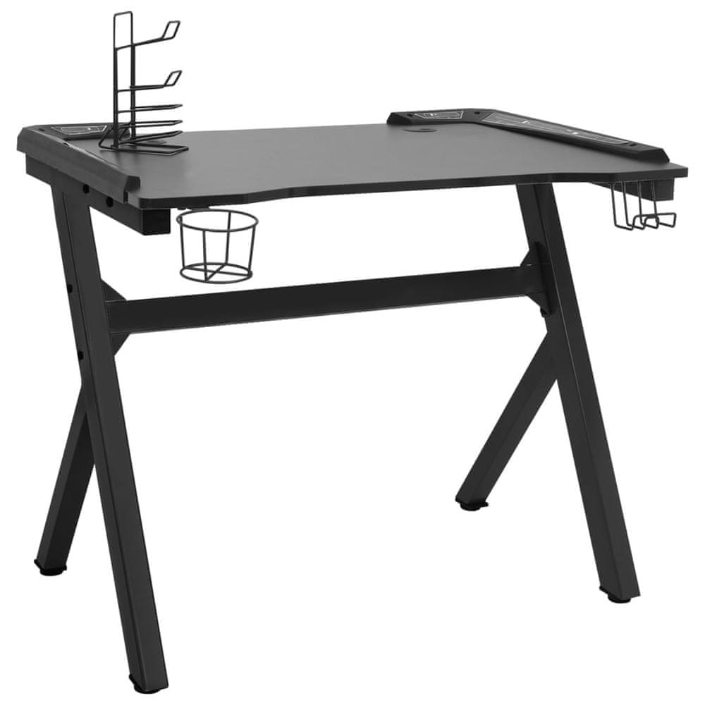 Vidaxl Herný stôl LED s nohami v tvare Y čierny 110x60x75 cm